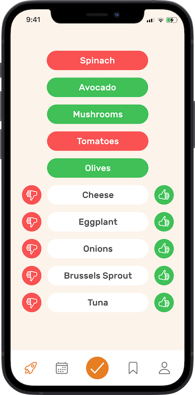 iPhone app preferences selection screen