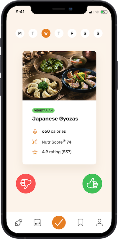 iPhone app meal approving screen