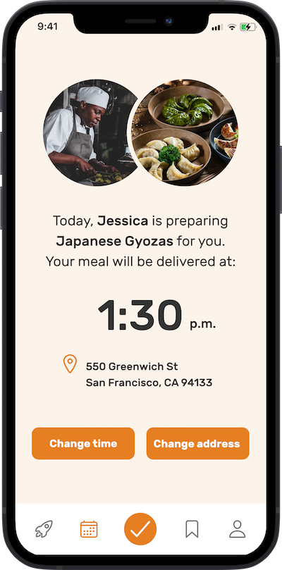iPhone app meal delivery screen